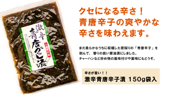 送料込み 青唐辛子3品セット 激辛青唐辛子漬150g 青唐きゅうり140g 青唐佃煮1g 漬物 佃煮 手造りの味噌 とべや